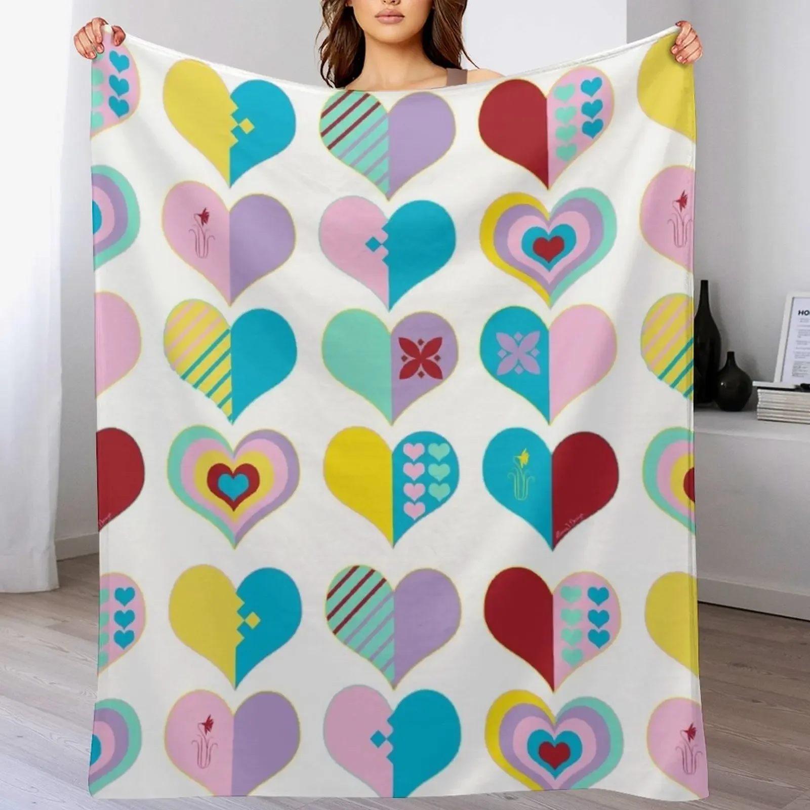 

Hearts Throw Blanket Shaggy Furry Soft Blanket for Bedroom Living Room