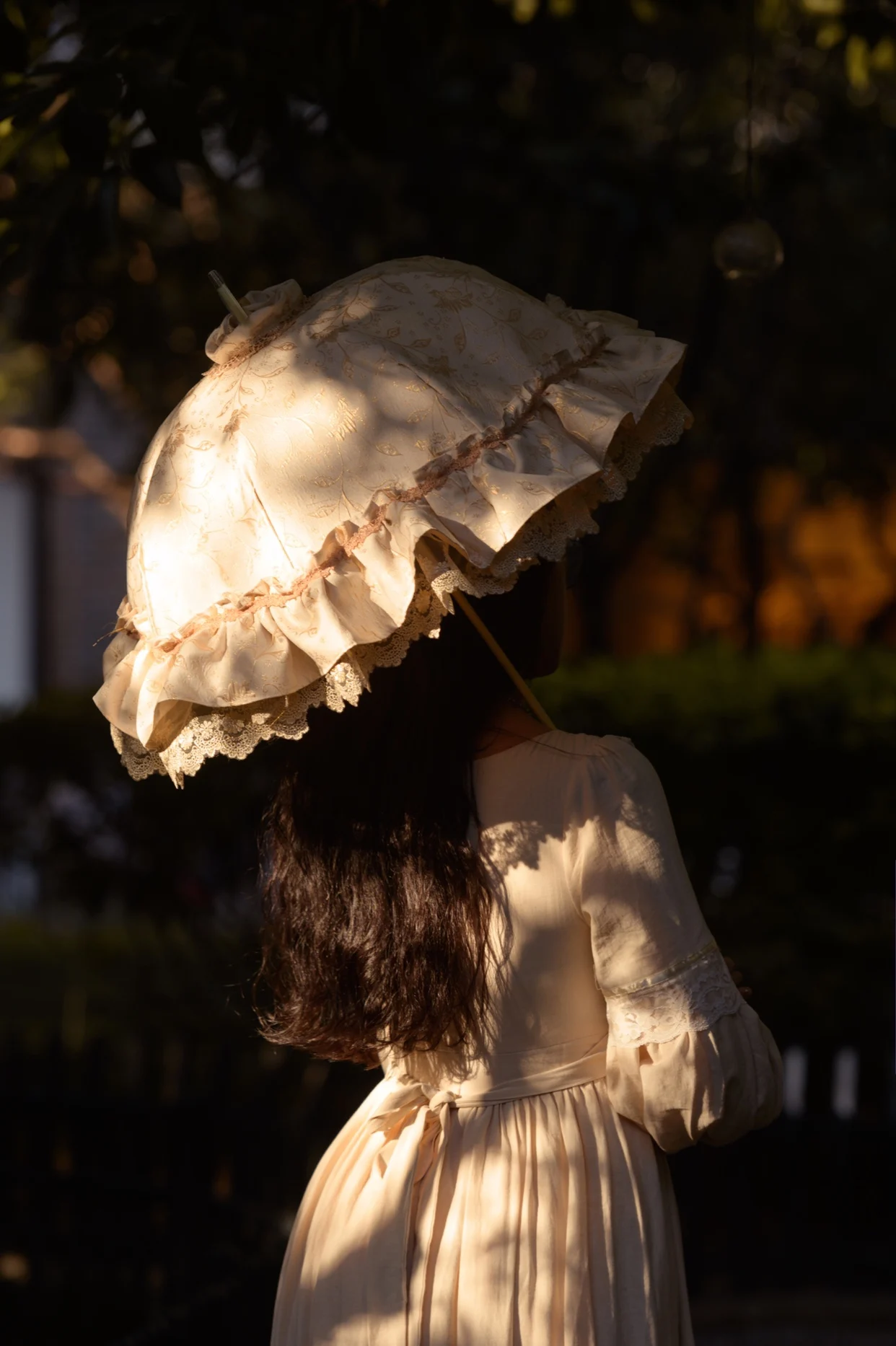 Homemade Satin Lace Long Handle Umbrella