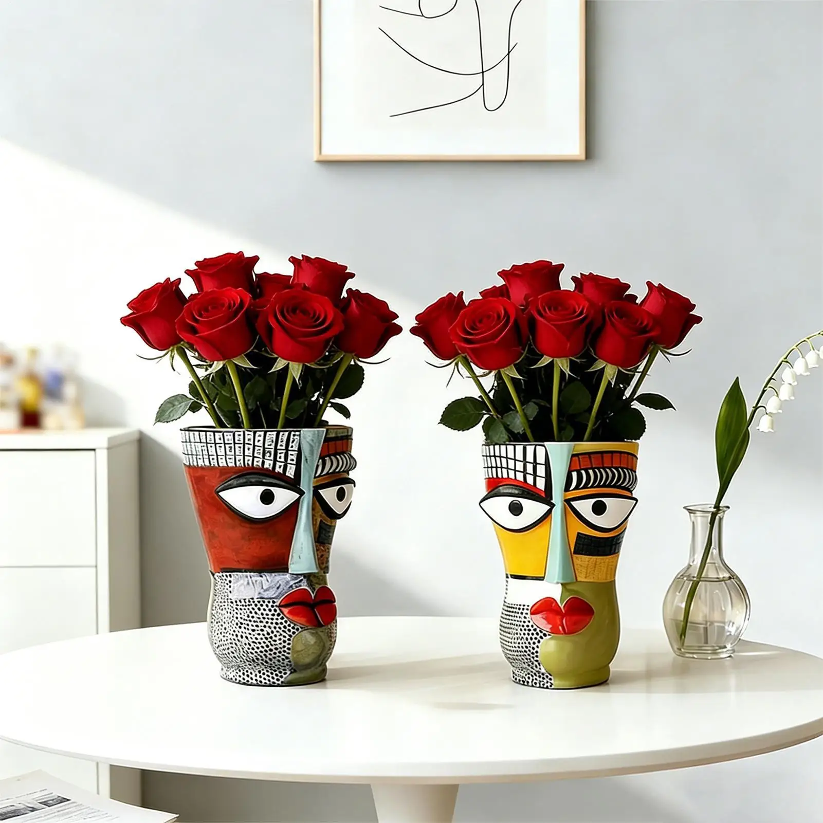 Artistic Facial Flower Pot Abstract Garden Vase Decor Resin Sculpture Planter Ornament Human Head Flower Pot With Drainage Hole