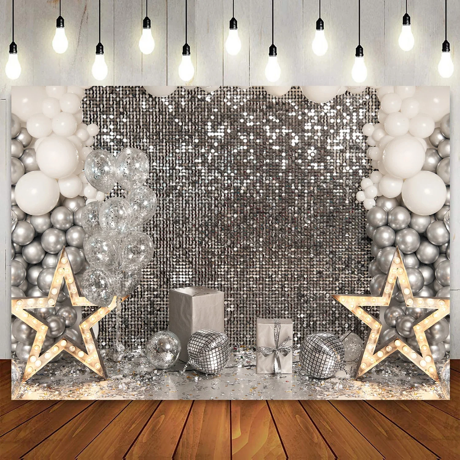 

Club Birthday Party Decor Photography Background Photo Studio (Not Really Sequin) Disco Backdrop Silver Glitter Image Printing