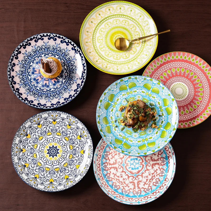 nordic-ceramic-plate-modern-fashion-western-steak-salad-noodle-plate-home-use-dishware-deep-1cm-irregular-pattern-round-shape