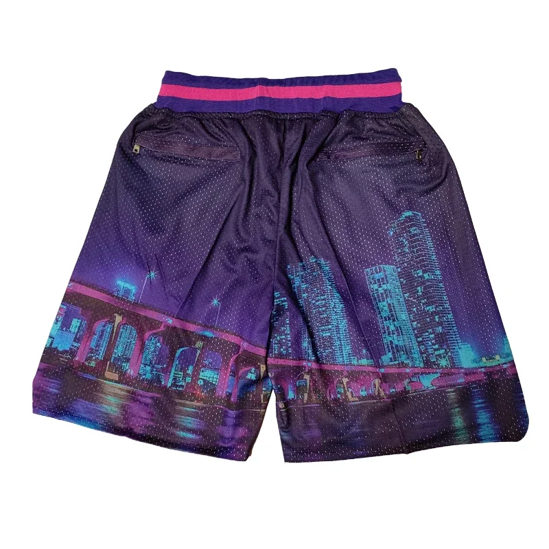 Basketball shorts Miami City Night Scenery Flower Four pockets Sewing embroidery Outdoor sports Beach pants high quality Green