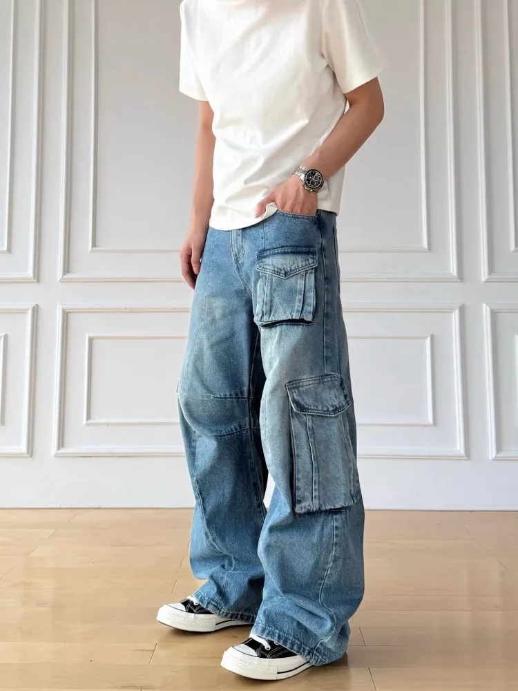 

Cleanfit American Sle Loose Straight Leg Jeans with Big kets Summer Trendy Brand Vibe Men Women Wide Leg Floor Length Pants