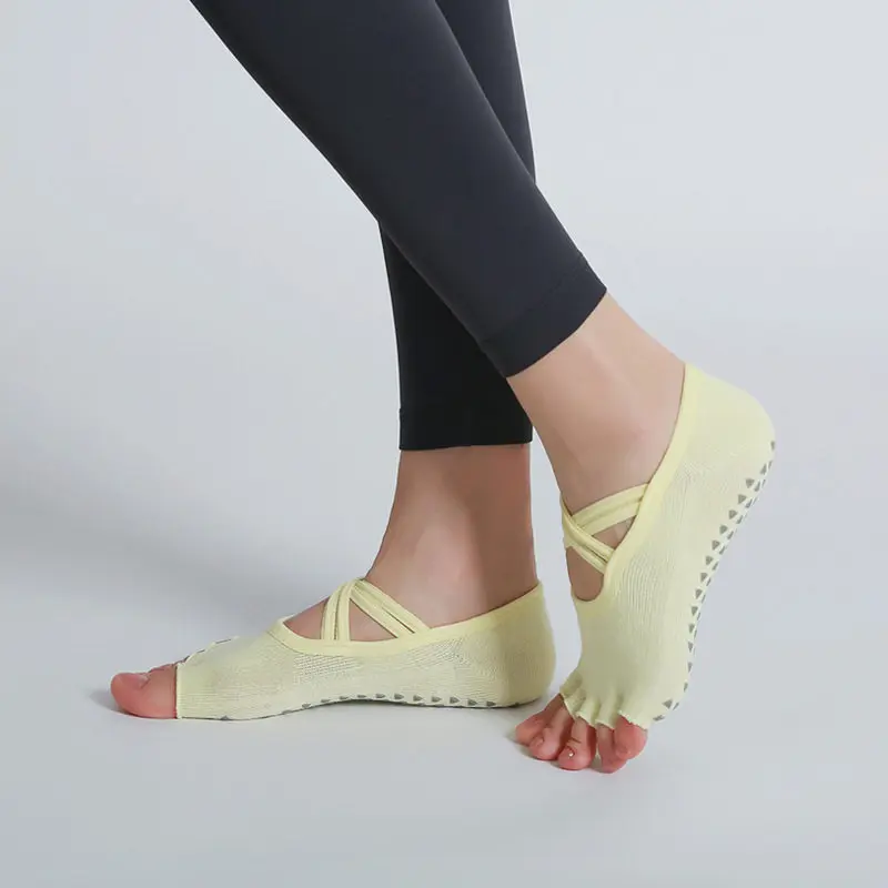 Damen Fünf-Finger-Yoga-Socken Professionelle Silikon-Antirutsch-Ballett-Pilates-Socken Atmungsaktive Bandage-Yoga-Sportsocken für Frauen – Detail 12
