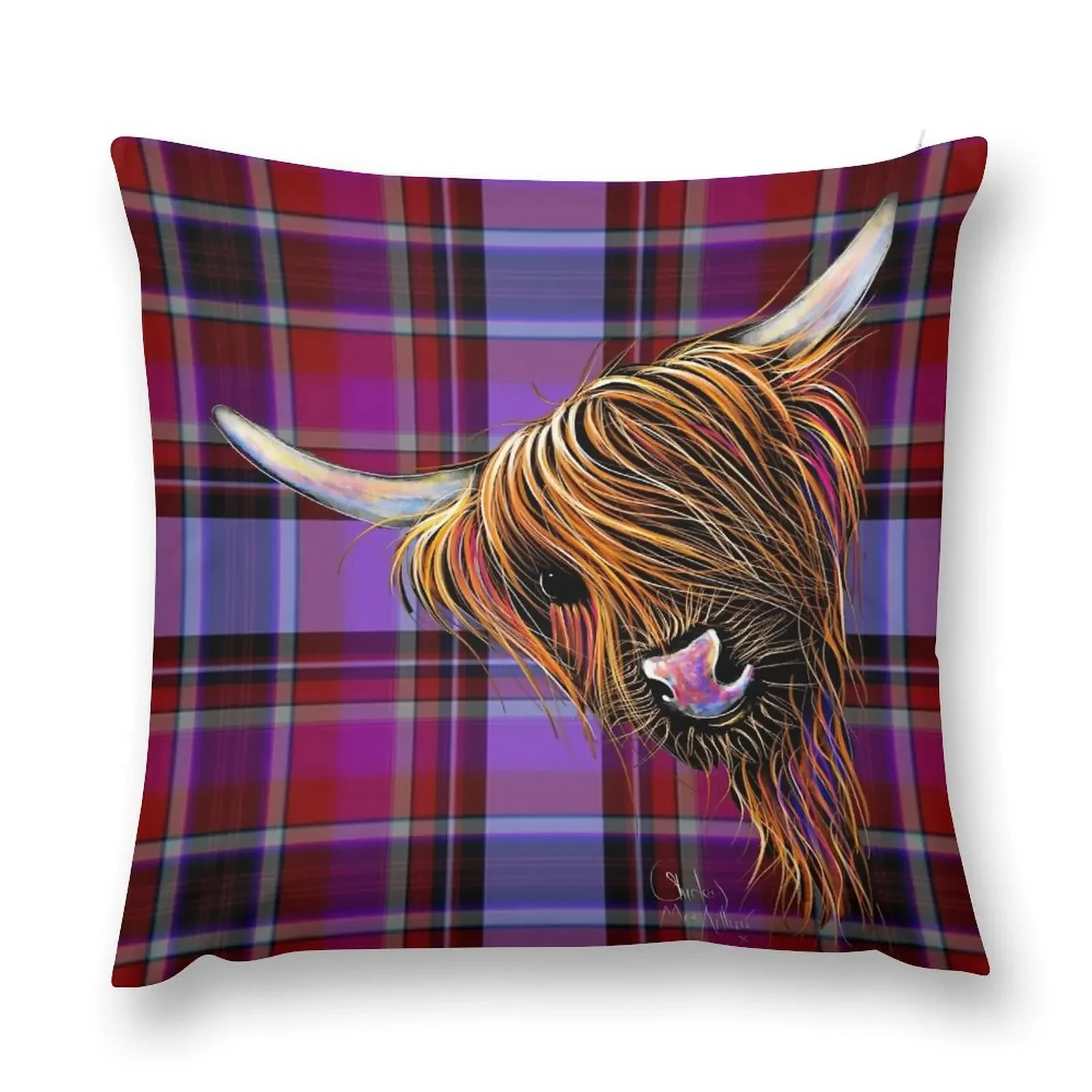 SCoTTiSH HiGHLaND CoW ' TaRTaN NooDLeS P ' by SHiRLeY MacARTHuR Throw Pillow Decorative Cushion anime girl pillow