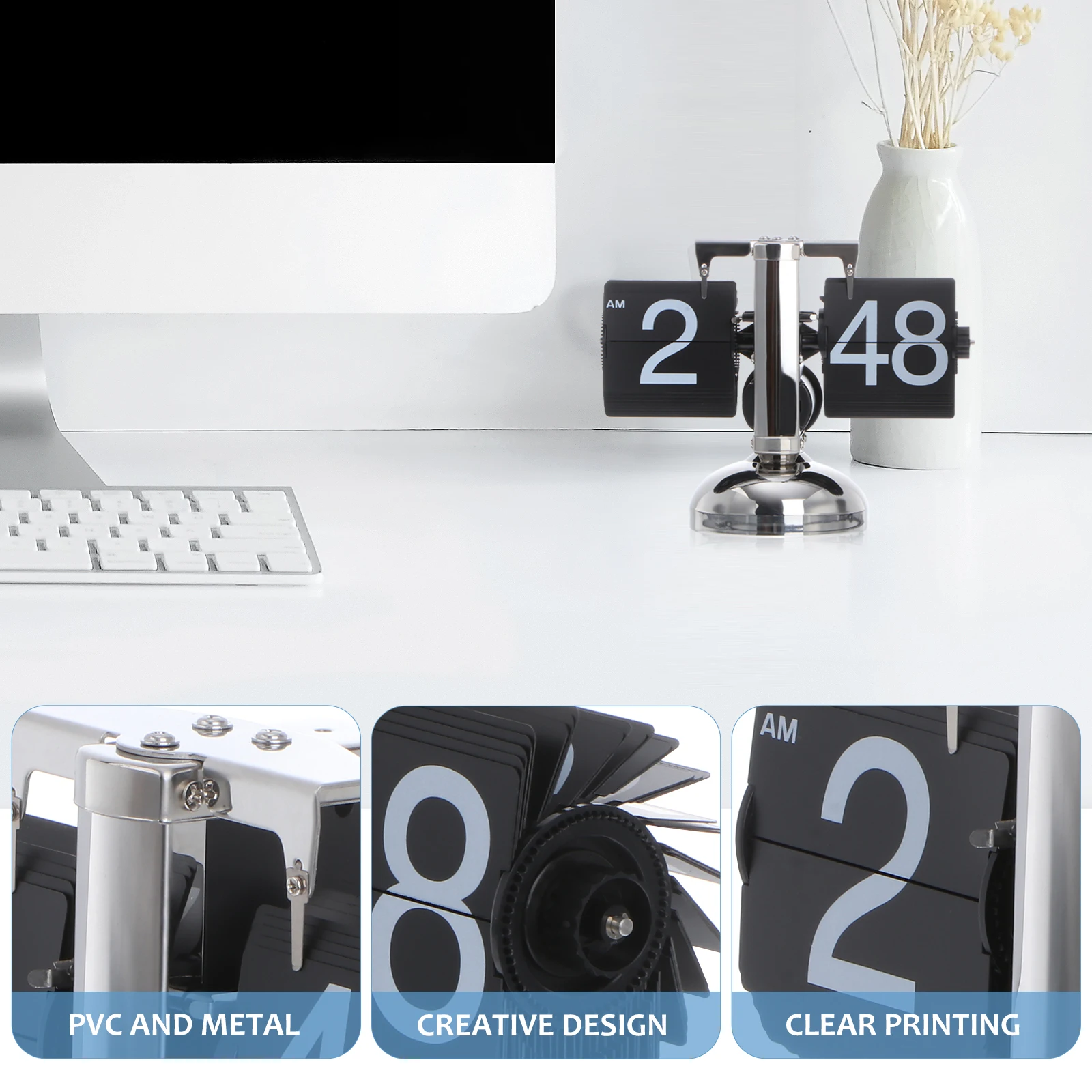 

Automatic Page Turn Clock Digital Alarm Clocks Vintage Time Display Retro Quartz Electric Office AutoPager Large Screen Parent