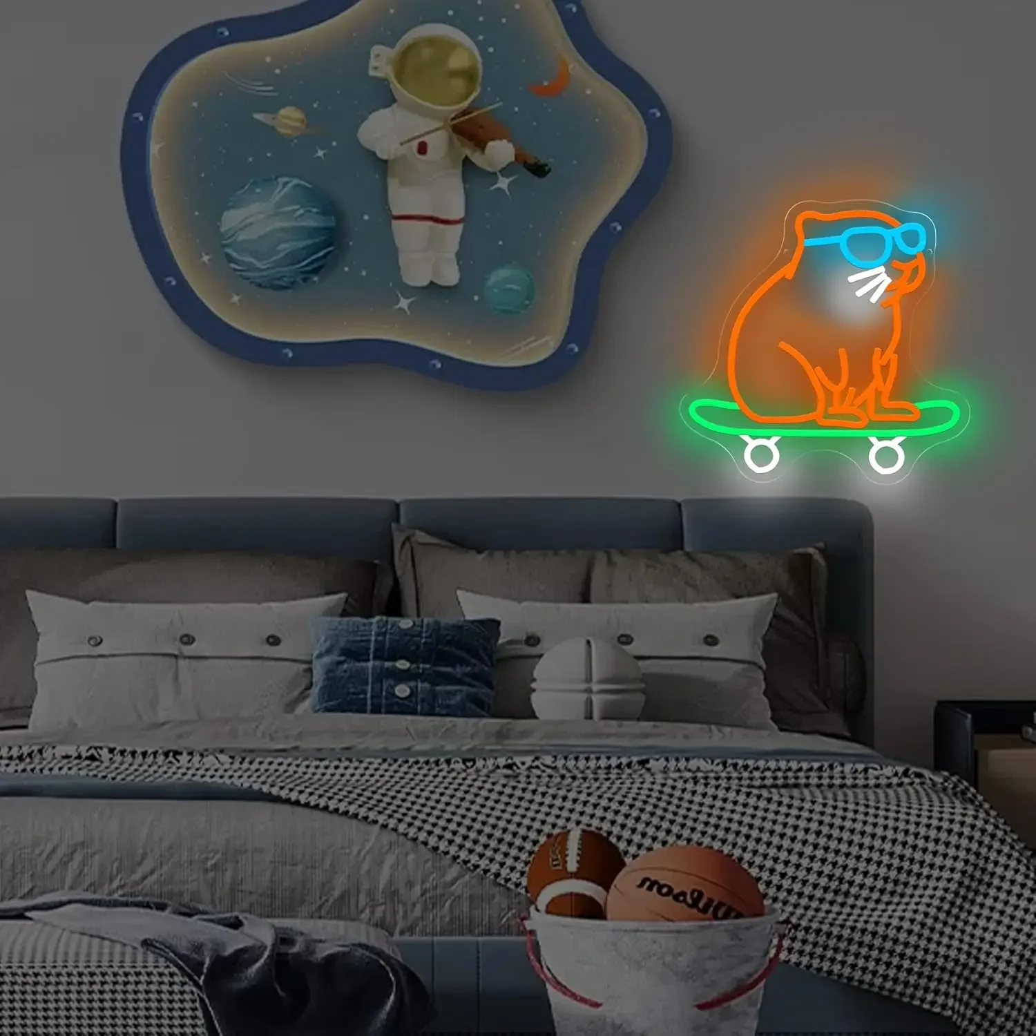 LED Capybara Skateboard Neon Sign for Wall Decor USB Dimmable Neon Light for Bedroom Man Cave Garage Decor Lover Birthday Gifts