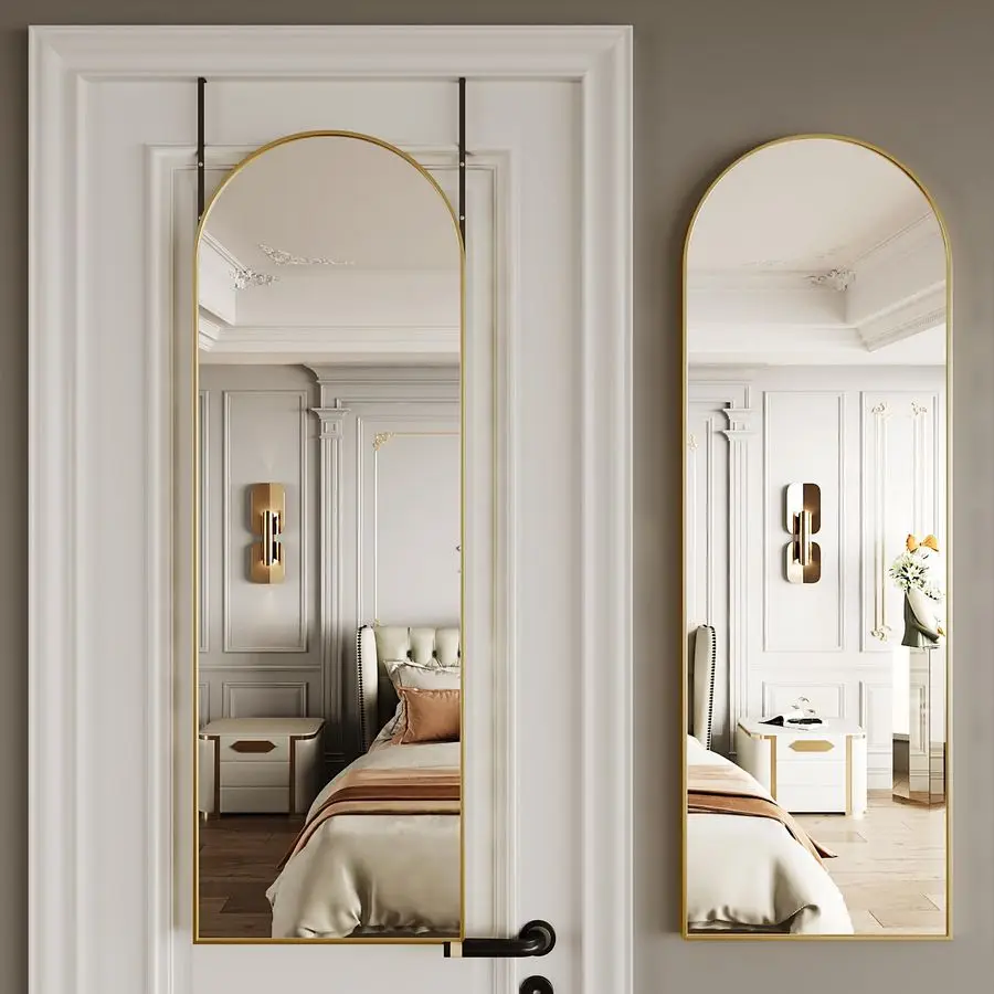 

Door Mirror Full Length,Over The Door Full Length Mirror,Hanging Mirrors for Doors,48 x14 Gold Arched Mirrors, Aluminum Alloy F