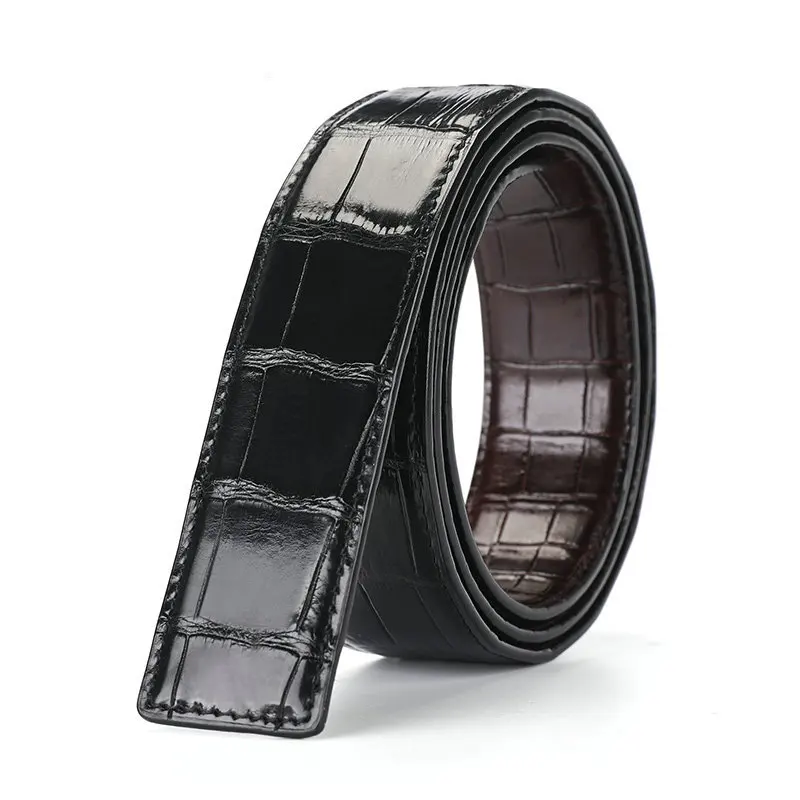 Creative Design Luxury Double Sided Crocodile Belly Belt Genuine Leather Men\'s Smooth Buckle No Splicing Pants Belt 45