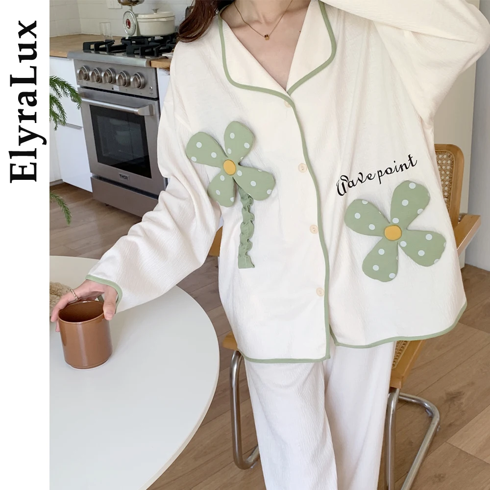 

ElyraLux женский милый пижамный комплект в горошек с цветочным принтом, мягкая одежда для сна, зима, весна-осень, домашняя одежда на пуговицах с длинными рукавами, домашняя одежда