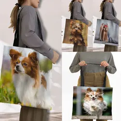 Adorabile Papillon Dog Pattern Shopping Bag Kawaii Yorkshire Terrier Dog Women Handbag Puppy Tote Bag borsa a tracolla Shopper Bag