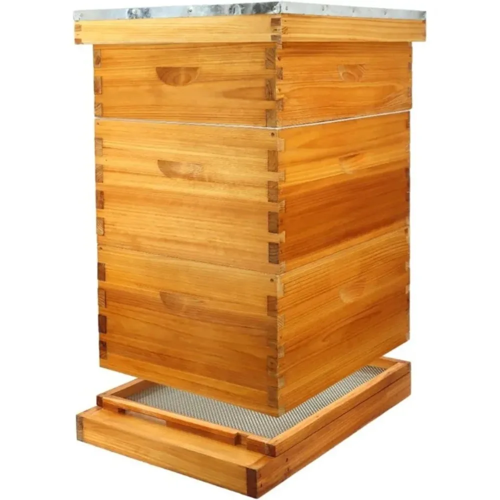 10 Frame Beehive kit with Screened Bottom Board Dipped in 100% Beeswax Beehive Boxes Starter Kit Includes Beehive Frames and Wax