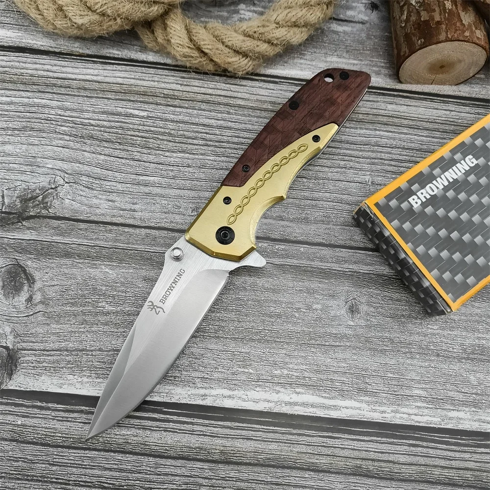 DA77 Folding Knife 5Cr13Mov Blade Wood + Brass Handle High Quality Knife Outdoor EDC Camping Hiking Survival Hunting Tool