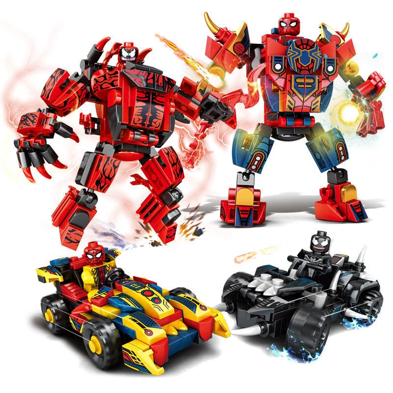 2024 Marvel Superhero Spiderman Venom Masacre Fit Mecha Building Blocks Kit Classic Movie Model Bricks Set Children Toys Gifts