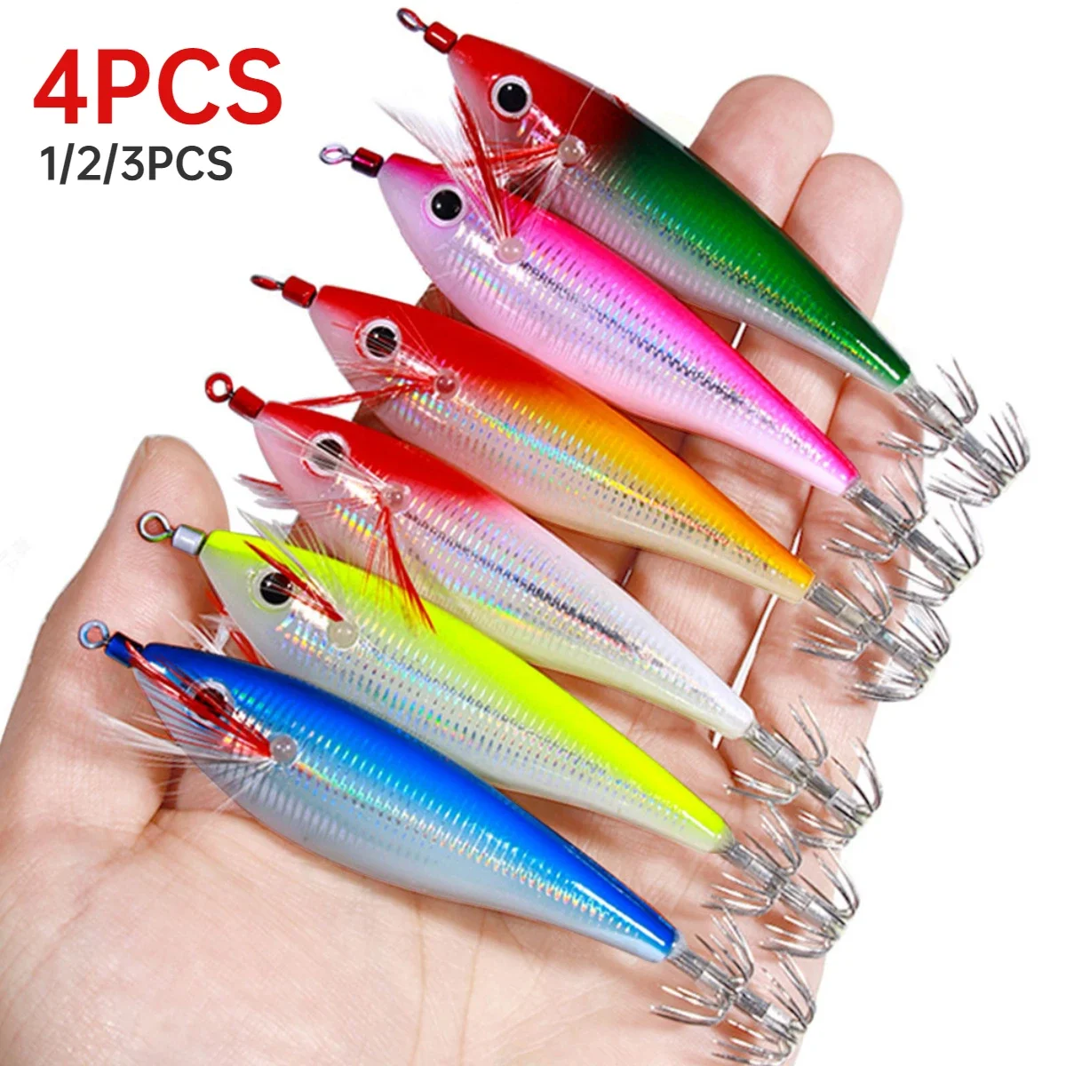 4-1PCS 10cm 10g Luminous Octopus Bait Pesca Eging Squid Jigging Wood Shrimp Hooks Octopus Bait Goods for Fishing Artificial Bait