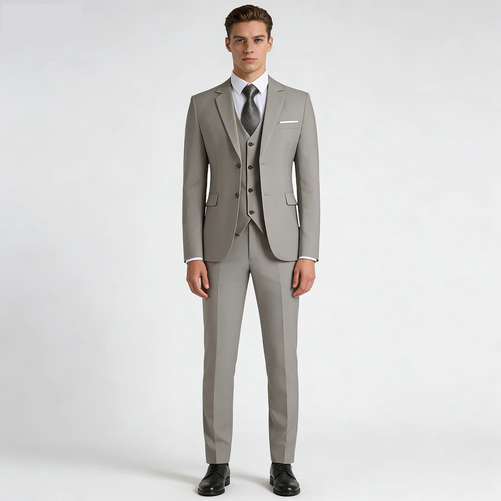 

Elegant Solid Single-Button Slim Fit 3-Piece Men's Terno Blazer Vest Pants Ensemble for Formal Occasions