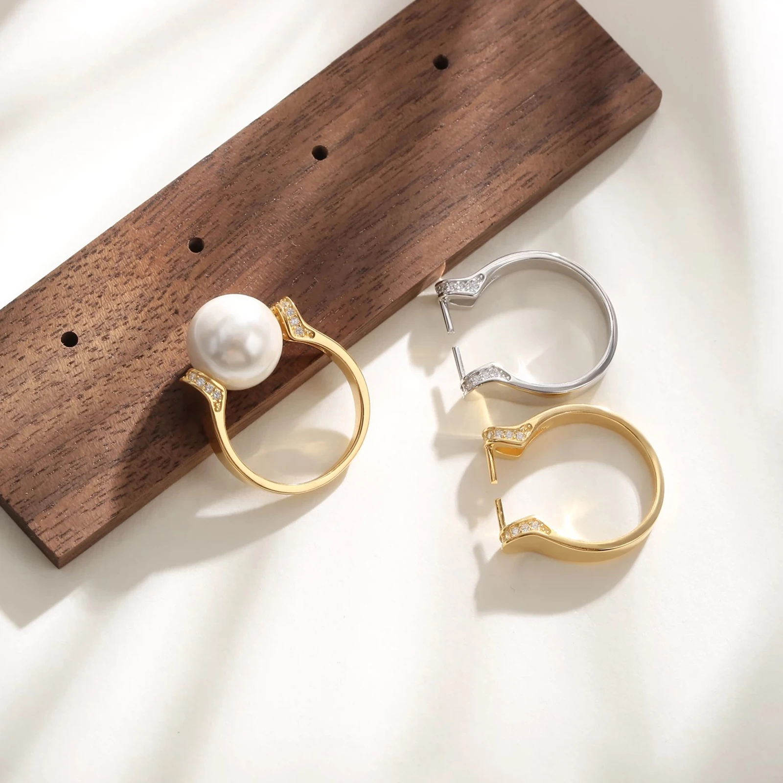 925 Sterling Silver Pearl Ring Base Blank Fit Settings Half Drilled Hole Round Beads DIY Ring Charm Jewelry Making Accessory