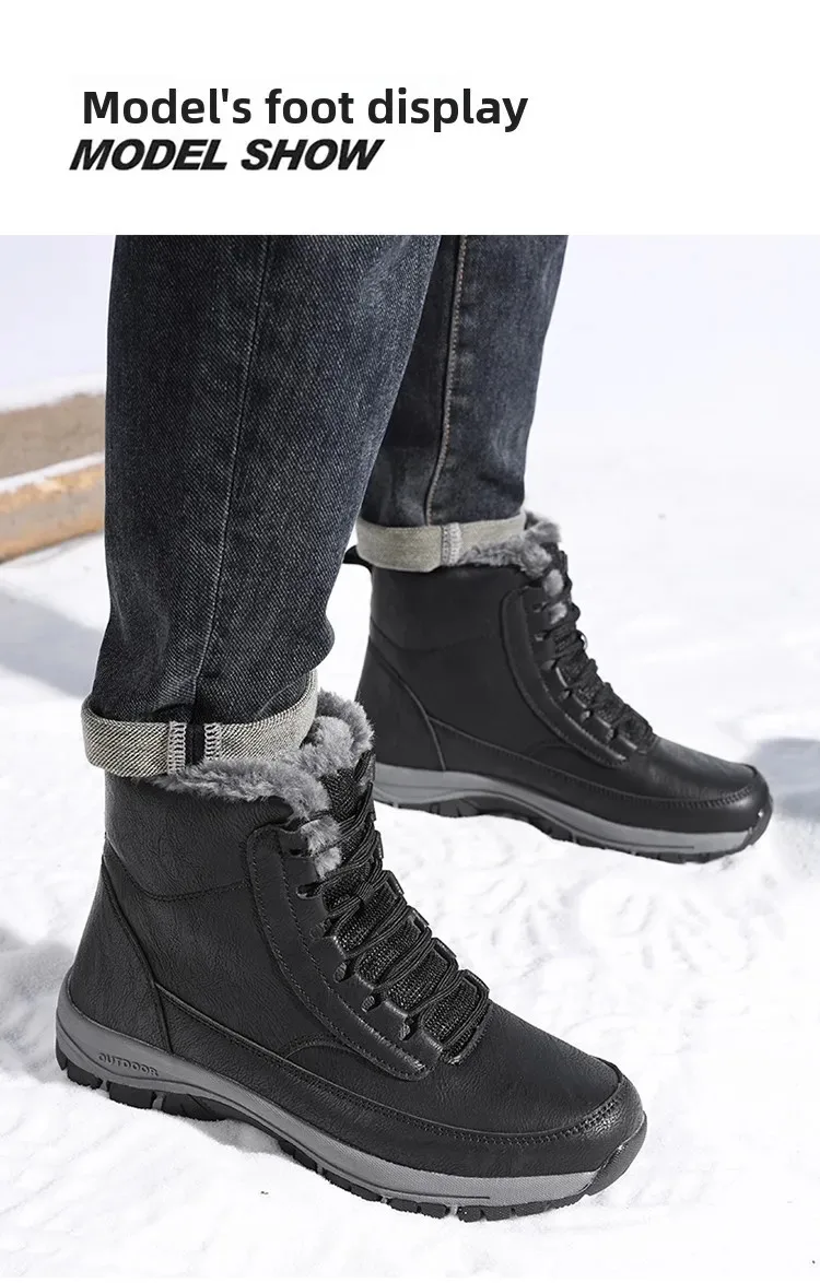 Herren-Winterstiefel, warme, mit Plüsch gefütterte Stiefeletten, rutschfeste Outdoor-Wanderschuhe, Arbeitsschuhe, Schnürstiefel, hohe Lederstiefel. – Detail 7