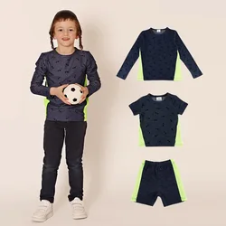 AA-Kids shirt blue short and long sleeves denim side ribbed panel teen boy/girls t-shirt family set children tee sunglass