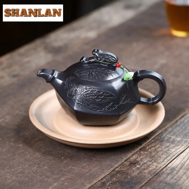 

280ml Traditional Yixing Purple Clay Teapot Handmade Cicada Pot Raw Ore Stone Yellow Mud Tea Maker Kettle Zisha Teaset Tableware