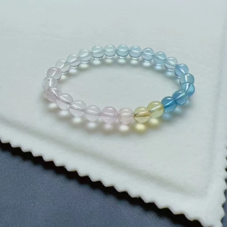 حقيقية الطبيعية الملونة مورغانيتي سوار كوارتز واضح الخرز المستديرة 7 مللي متر النساء الحلوى الأحمر الأزرق قوس قزح مورغانيتي حجر AAAAAAA