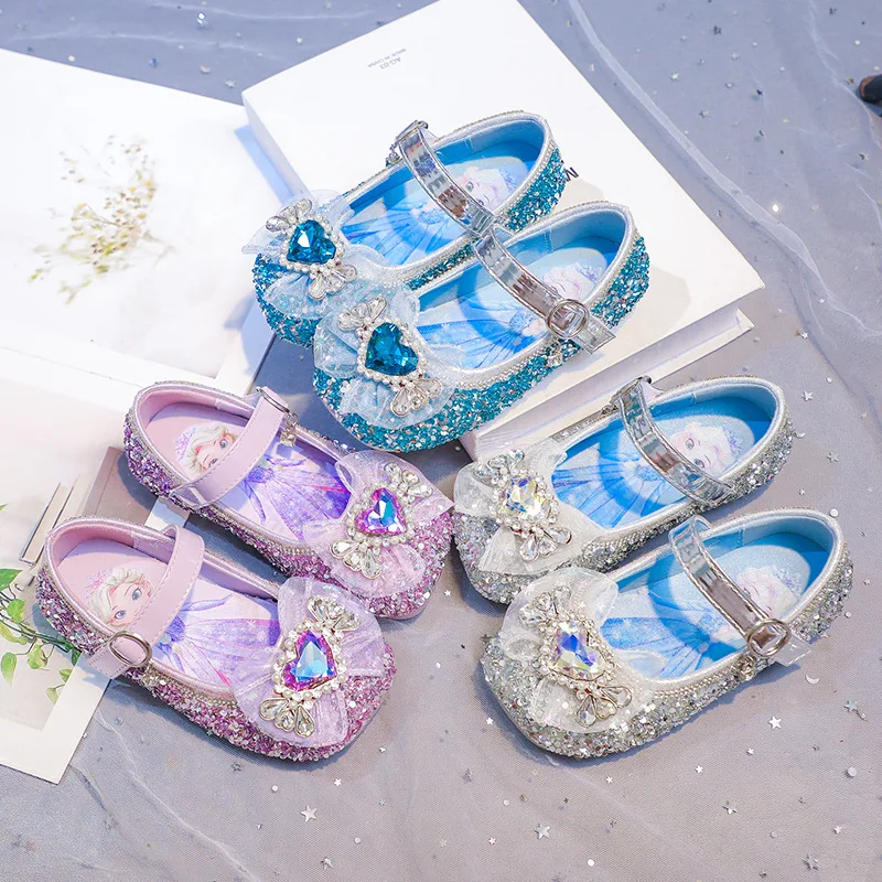

Kids'Casual Shoes Ballet Shoes PU Leather Sequin Elsa Princess Frozen Shoes For Girls Anti-slip Blue Pruple Shoes Size 23-34