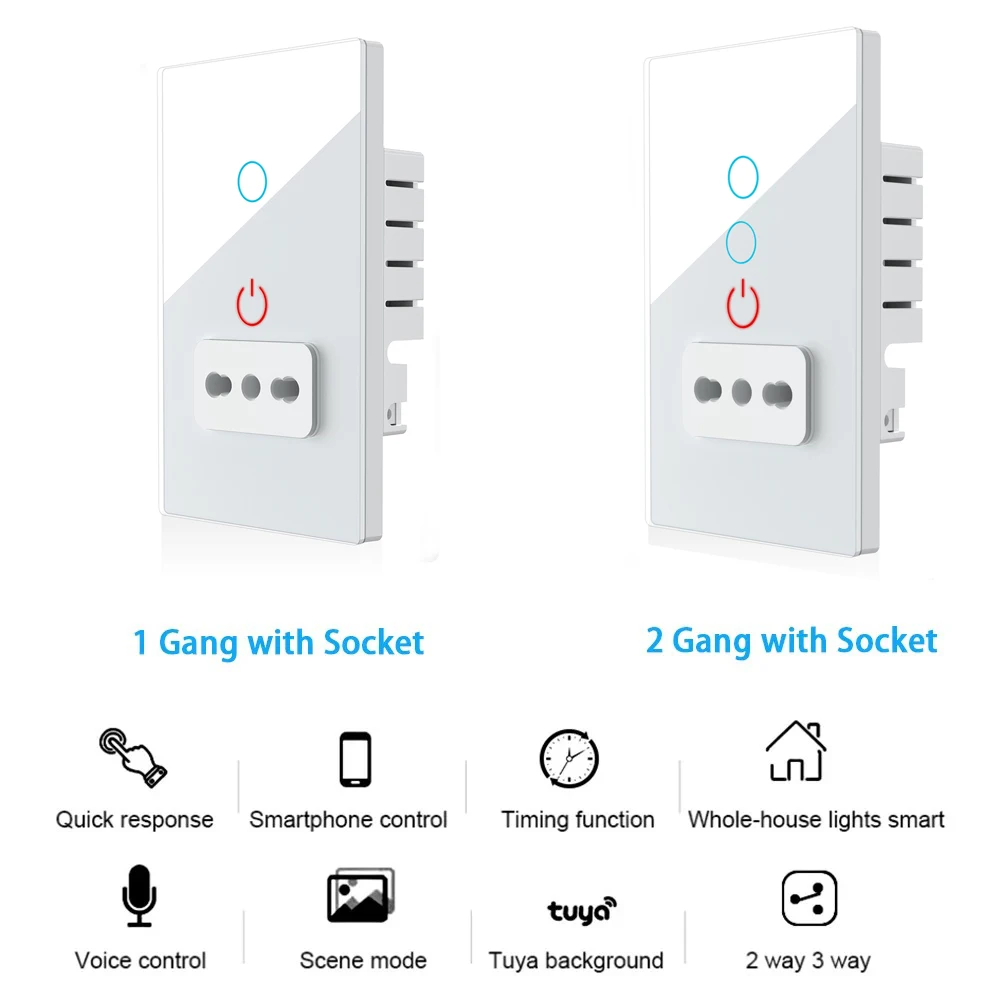 Tuya Wifi Smart Italy Light Switch EU Chile Outlet Wall Socket Glass Panel Italian Plug Intelligent Remote by Alexa Google Home