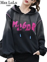 Max LuLu 2024 Spring Fashion Clothes Ladies Printed Hooded Loose Vintage Hoodies Womens Classic Luxury Punk Fitness Sweatshirts