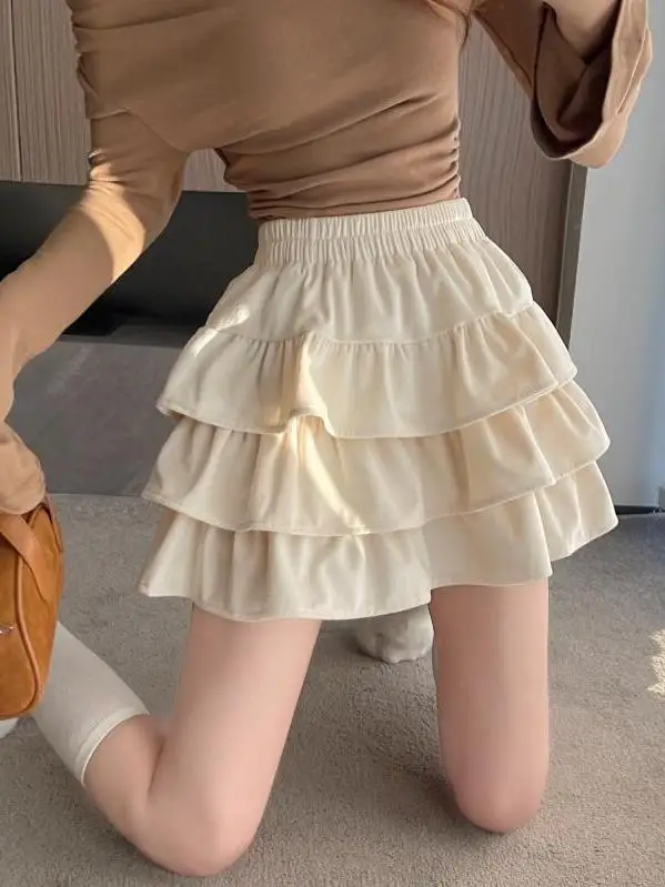 Winter High Waist A-Line  Skirt Women's Fashionable Pleated Woolen Skirts Korean Style Commute Anti-static Inner 