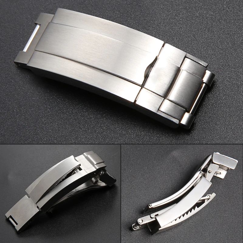 

high quality 9*9mm brushed solid silver stainless steel glide lock deployment clasp for Rolex Submariner Deep Sea watch buckle