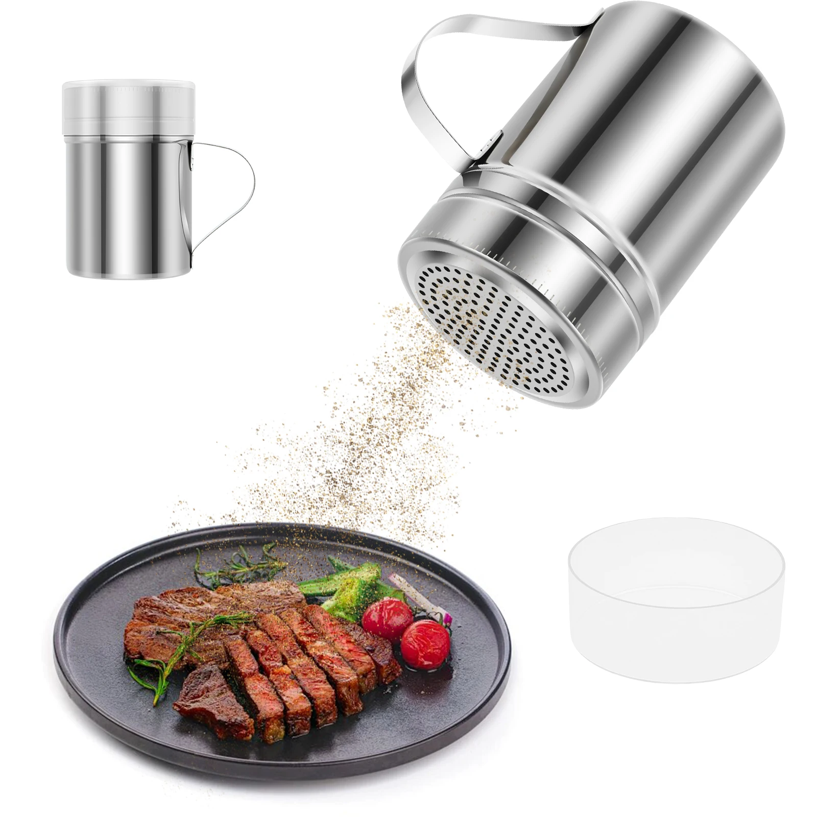 Kitchen Dispenser Spice Shaker Small Hole Stainless Steel Powdered Sugar Shaker Bottle Cinnamon Cooking Tool for Home Kitchen