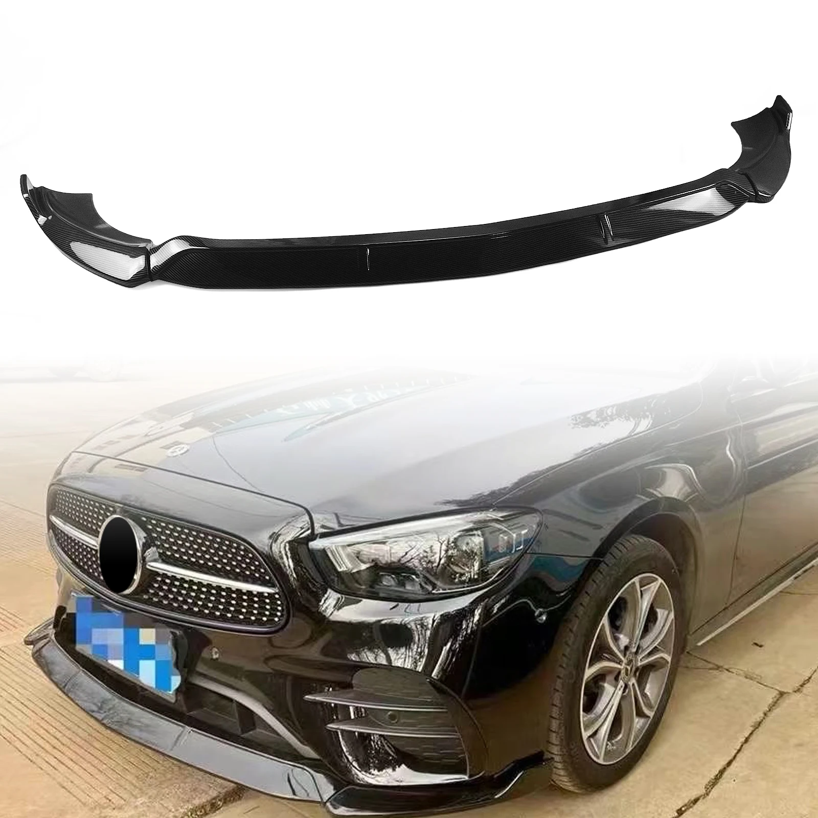 

For Mercedes Benz W213 E-Class 2021 Sport Sedan 4-Door Front Spoiler Bumper Lip Carbon Fiber Look/Gloss Black Car Lower Splitter