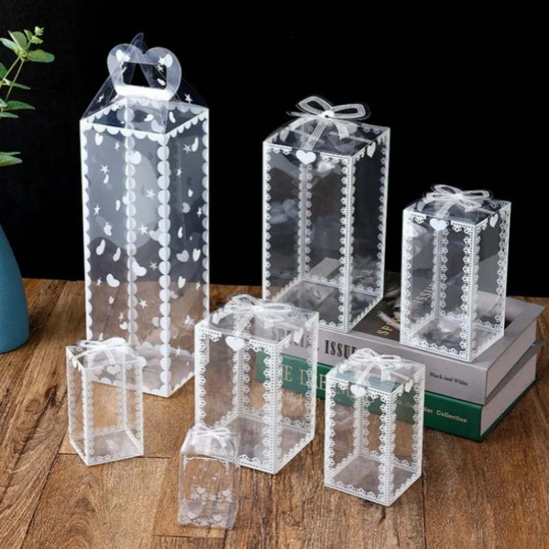 

10pcs Transparent Printed PVC Boxes Birthday Wedding Party Decor Valentine Chocolate Candy Box Cake Packaging Event Gifts Box