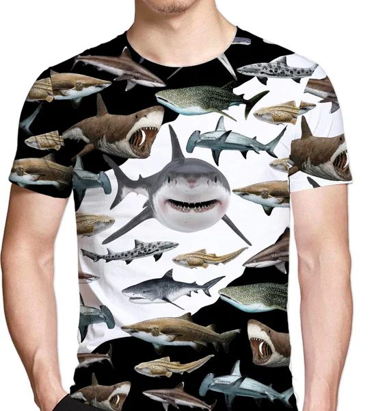 New Men Fashion Sea Animal 3D Shark Printed Short Sleeve Tees