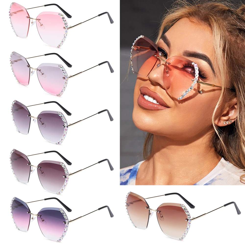 

Retro Eyewear Shades UV400 Rimless Sunglasses Diamond Square Sunglasses Sun Glasses Oversized