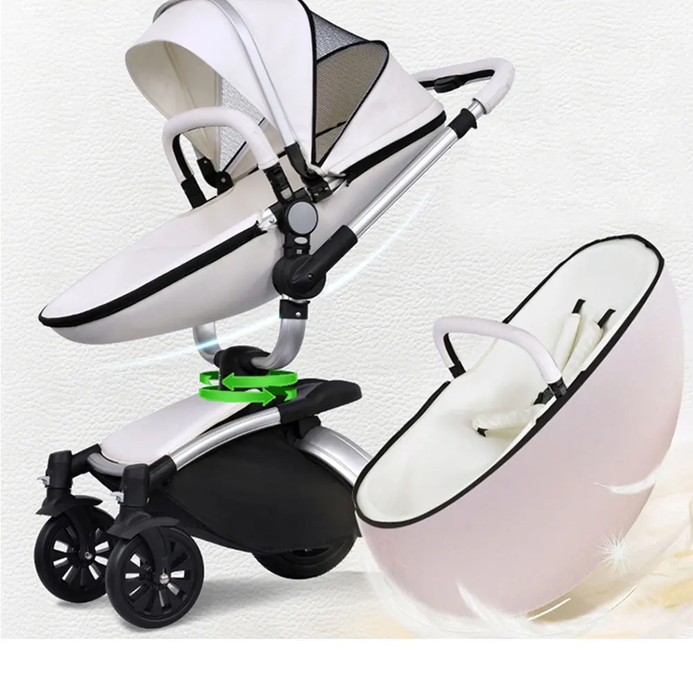 

AA Hot sales New PU Leather Hot Mom Egg Shape 360 Free Swiveling Infant Baby Stroller 3 in 1