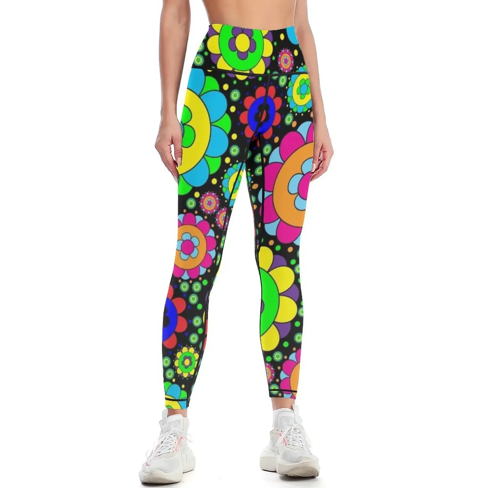 

Flower Power Vintage 60s 70s Hippie Retro Flowers Leggings sport legging legging gym jogging pants Womens Leggings
