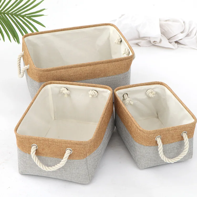 Versatile Double-layered Linen Laundry Basket Space-saving Makeup Storage with Handles Picnic Basket Laundry Basket