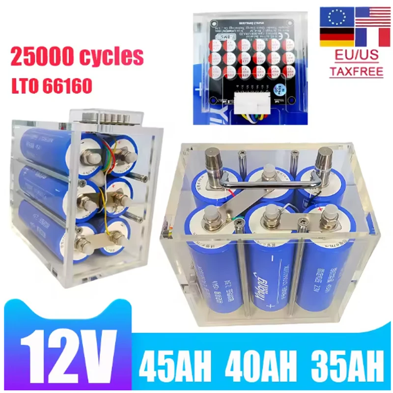 

12V 45ah 40ah Silver Dragon Lithium Titanate Battery Pack LTO 66160 10C High Power Built in BMS Car Audio Rechargeable Battery