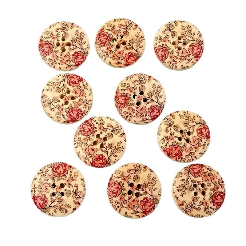Bottoni in legno stampato dipinto da 30 mm, bottoni rotondi per abbigliamento a quattro occhi, bellissimi bottoni decorativi in legno da 30 in una confezione