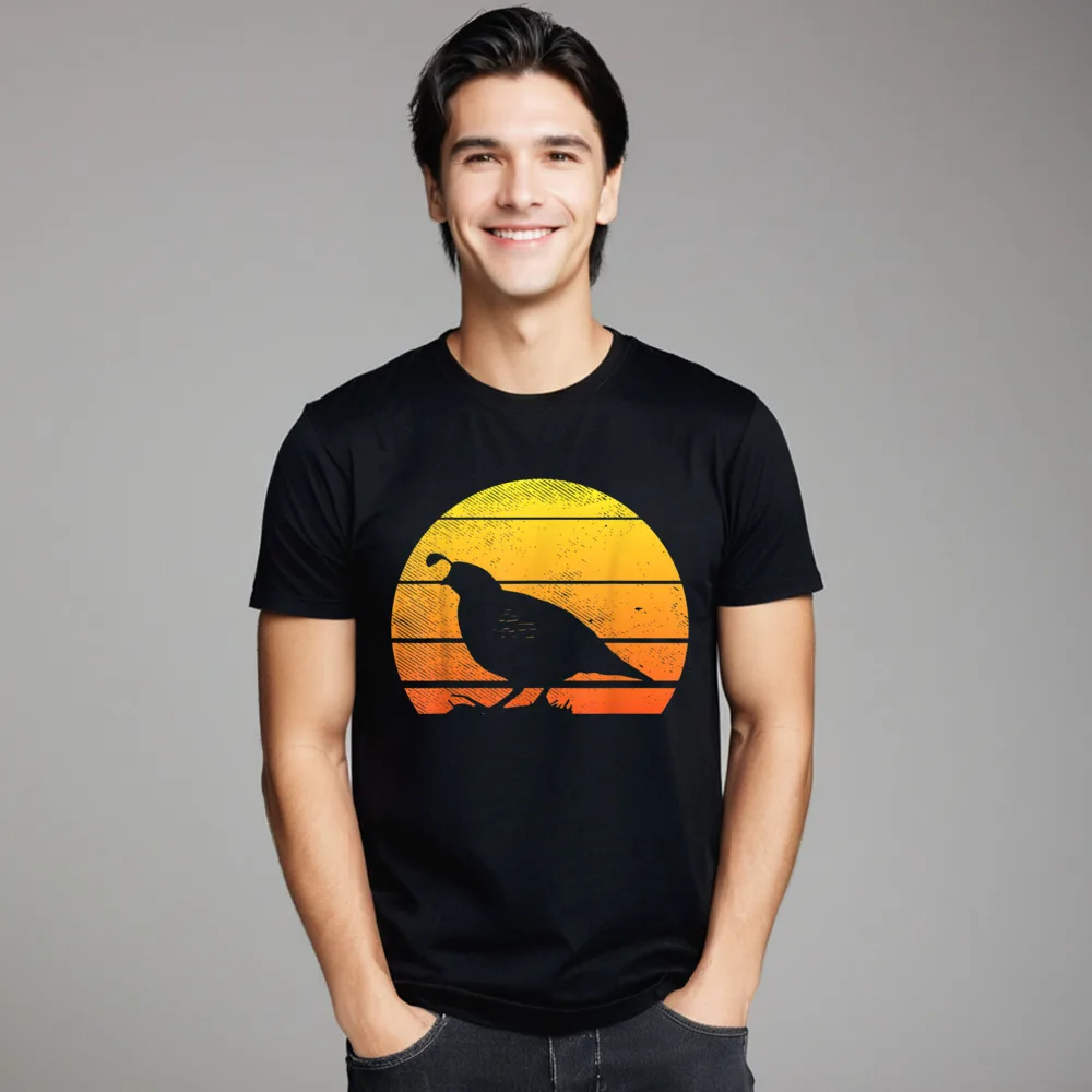 Print Quail Bird Sunset Retro Pheasant O-Neck T Shirts Christmas Tops Tees Short Sleeve for Men Family Pure Cotton T Shirt