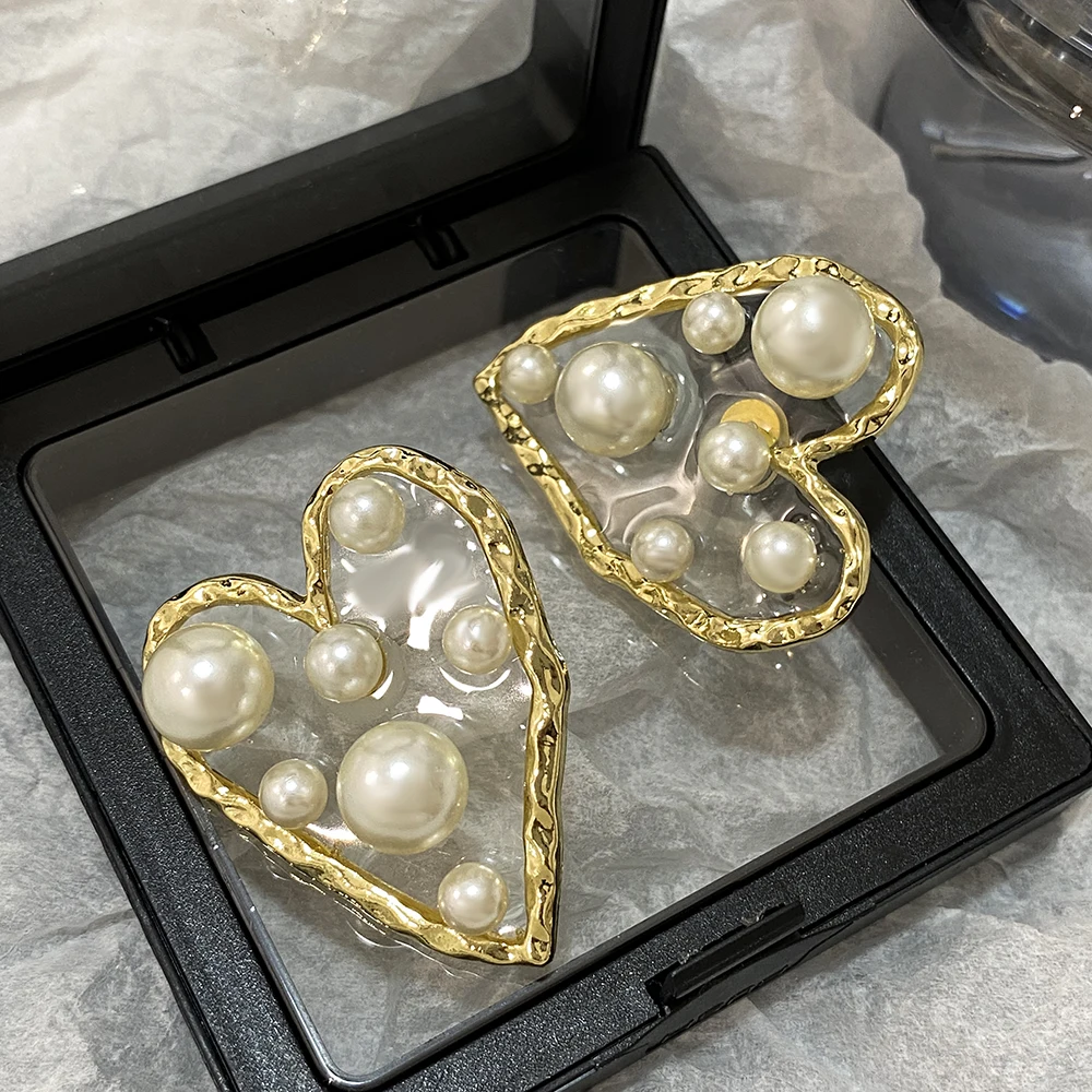 أقراط كبيرة شفافة على شكل قلب من الأكريليك للنساء ، لؤلؤ الحب الجميل ، عشيق العروس في الزفاف ، مجوهرات رومانسية ،