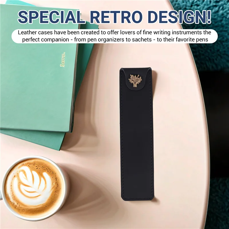정품 가죽 펜 파우치 홀더 롤러 볼 만년필 용 스냅 버튼이있는 단일 연필 가방 펜 케이스