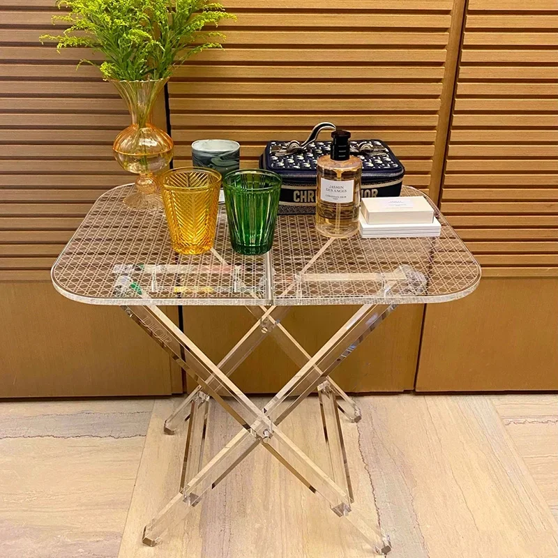 Grid Acrylic Transparent Folding Table Living Room Sofa Side Table Small Coffee Table Corner Table Designer Furniture