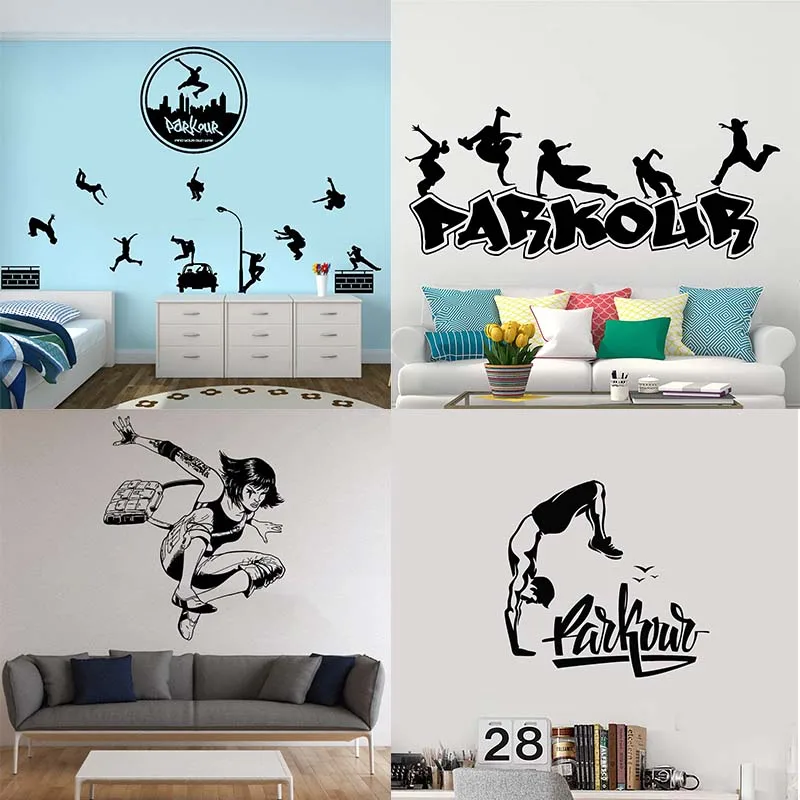 PARKOUR Free Running Jumping Lettering Athlete Teenage Room Decoration Vinyl Decal Wall Stickers Mural