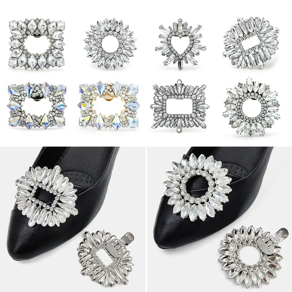 Wedding Bride Shoe Decorations Clip Glass Crystal High Heel Shiny Clips Rhinestone Removable Flower Charm Buckle Women