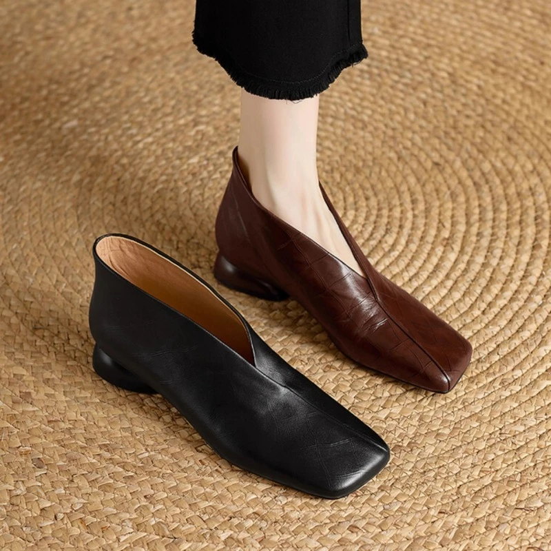 Zapatos de Tacón Medio para Mujer, Primavera-Otoño, Punta Cuadrada, Cómodos, Antideslizantes, Mocasines, Tacones Gruesos, Botines