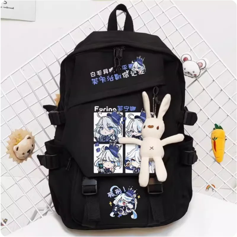 Anime Genshin Impact Furina mochila escolar de gran capacidad, bolsa de viaje para niño y adolescente