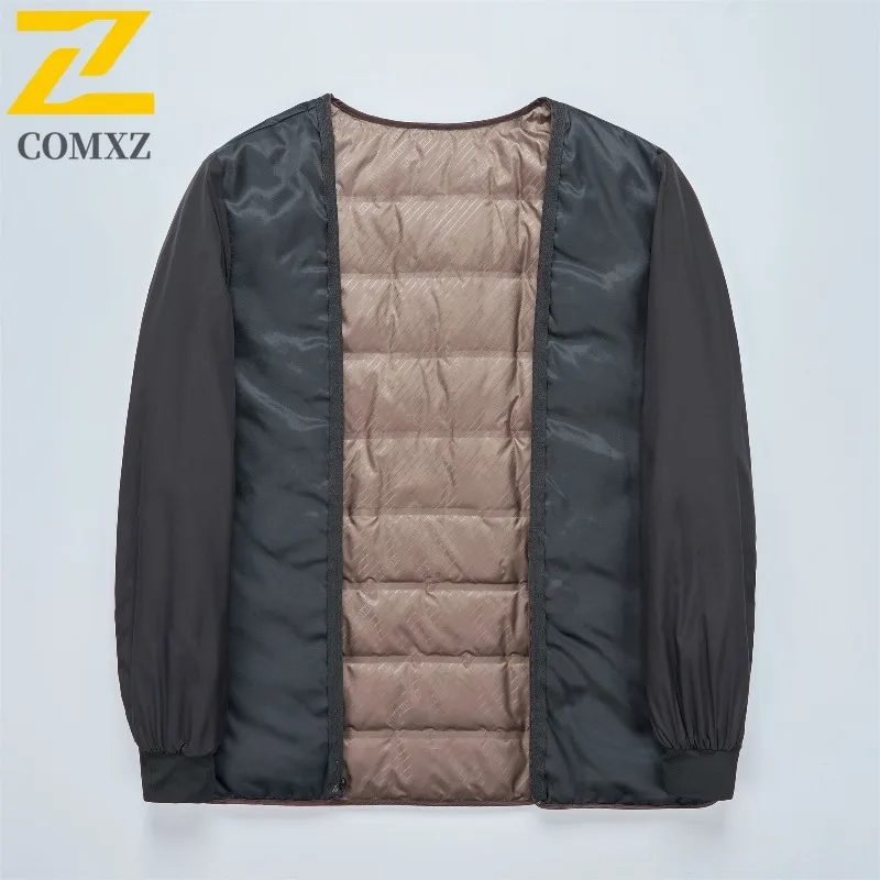 COMXZ High Quality Mens Long Down Jacket Hooded Outdoor Office Lightweight Puffer Jackets Luxury Business Windproof Winter Parka