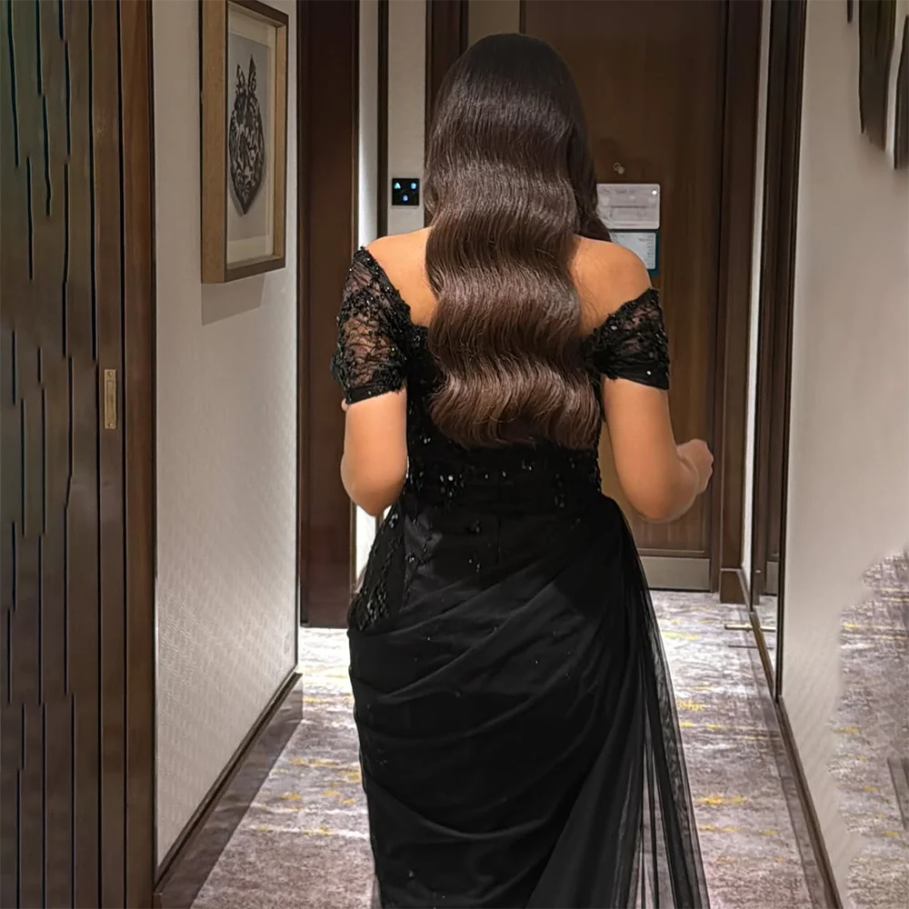 Black Evening Dress Customized Off The Shoulder Crystal Glitter Prom Straight Long Dresses  Elegant Formal Party Dress 2025